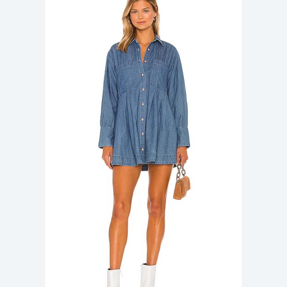 Free People The Denim Voyage Dress Clear Skiy Womens Size Small Boho Festival
